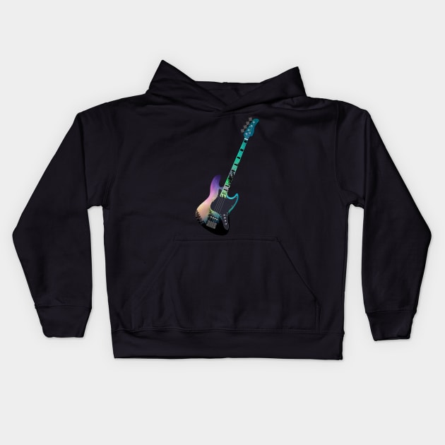 Northern Lights Bass Guitar Kids Hoodie by ACGraphics